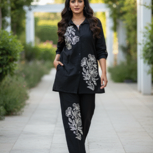Trending Black Embroidered co-ord set