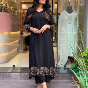 Black Elephant print kurti set