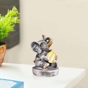 Resin Elephant Playing Musical Instrument Showpiece