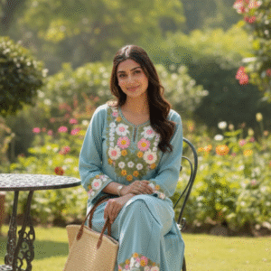 Blue Embroidery design co-ord set