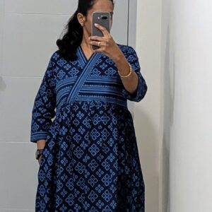 Blue block printed Dress