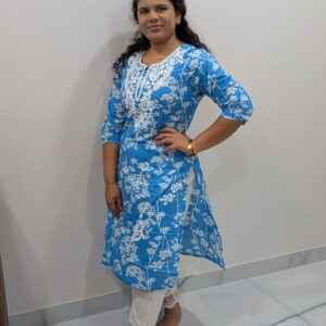 Blue cotton embroidery kurta set