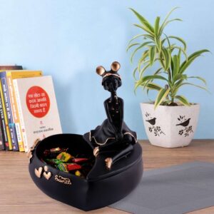 LADY with Basket Showpiece for Home Decor black Showpiece