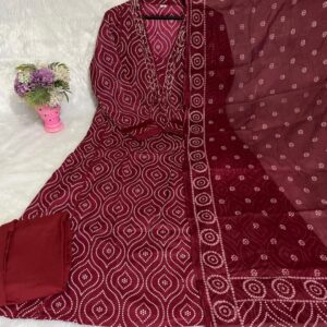 Cotton 3 piece kurta set MaroonRed