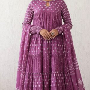 Mauve pink Anarkali suit set