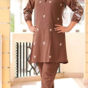 Brown Cotton embroidery coord sets